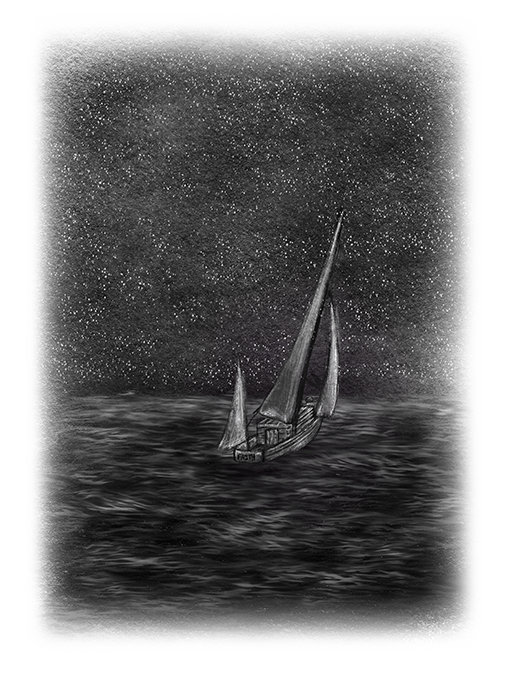 Yawl night sea sketch